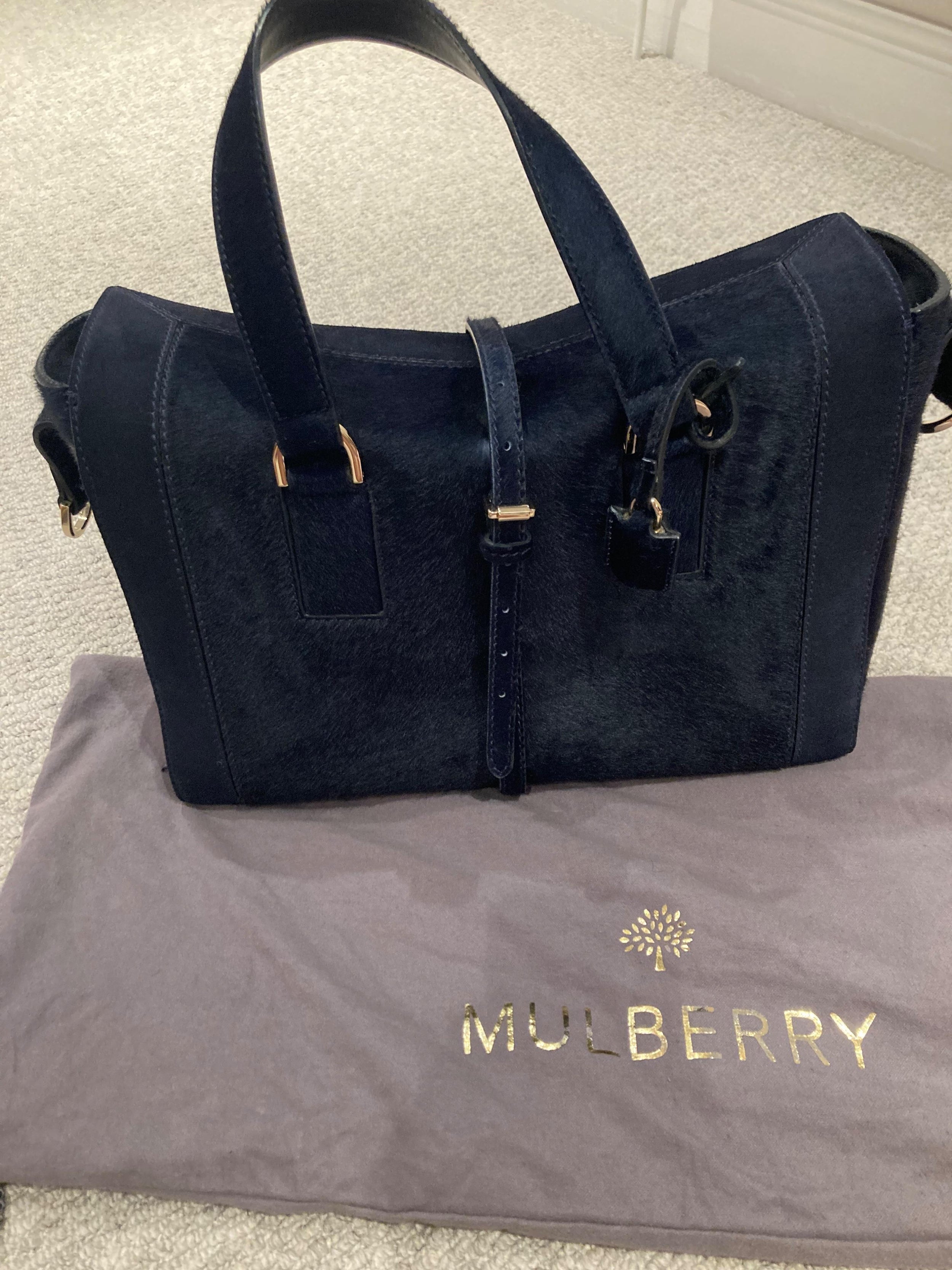 Navy calf hair tote bag