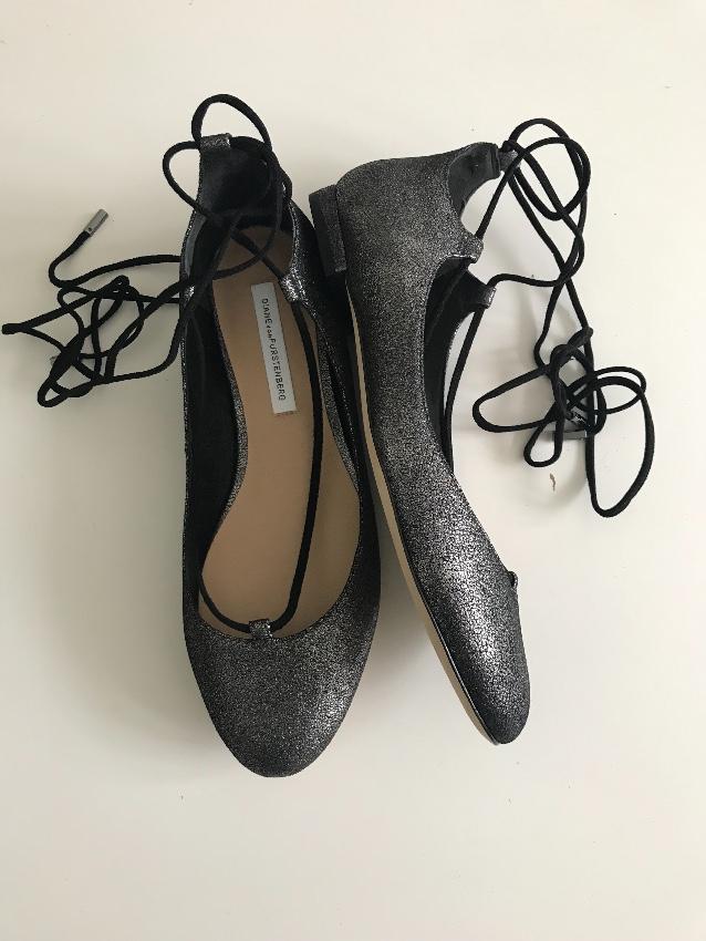 DVF Metallic Lace-Up Ballerinas