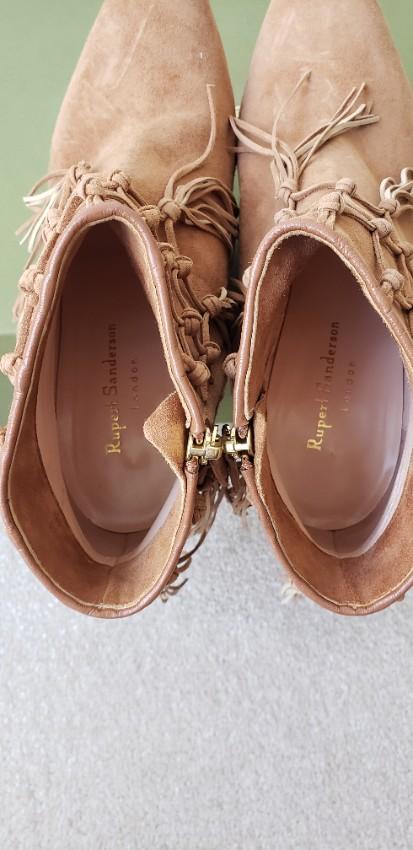Rupert Sanderson Tassel Detail Tan Suede Ankle Boots