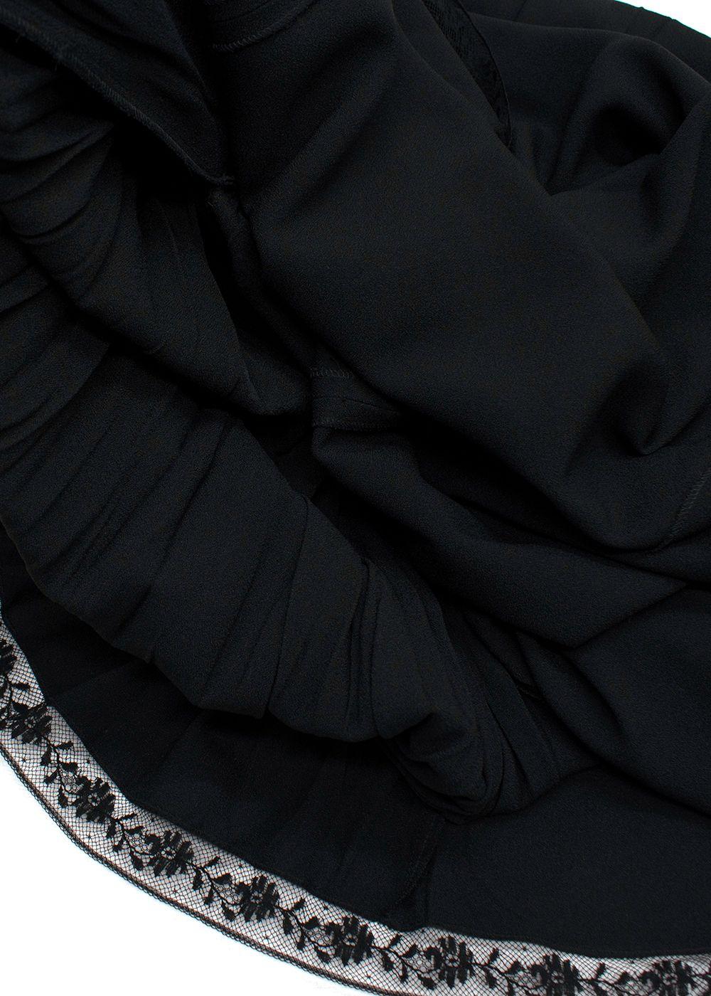 Prada Black Ruched Laced Hem Midi Dress