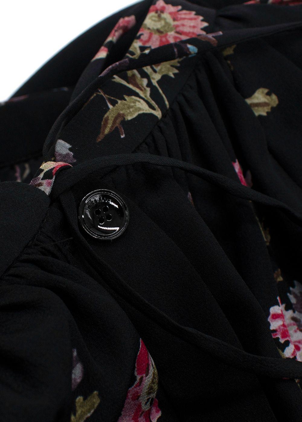 Celine Black Floral Print Silk MaixDress