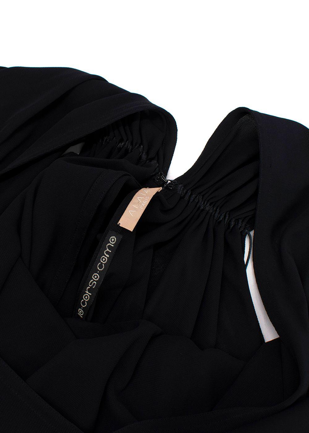 Alaia Black Crepe Ruched Blouse