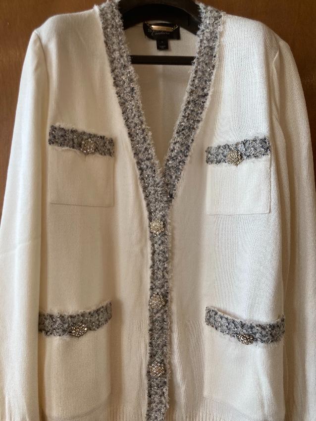 St John Couture Cream Crystal Embellished Cardigan