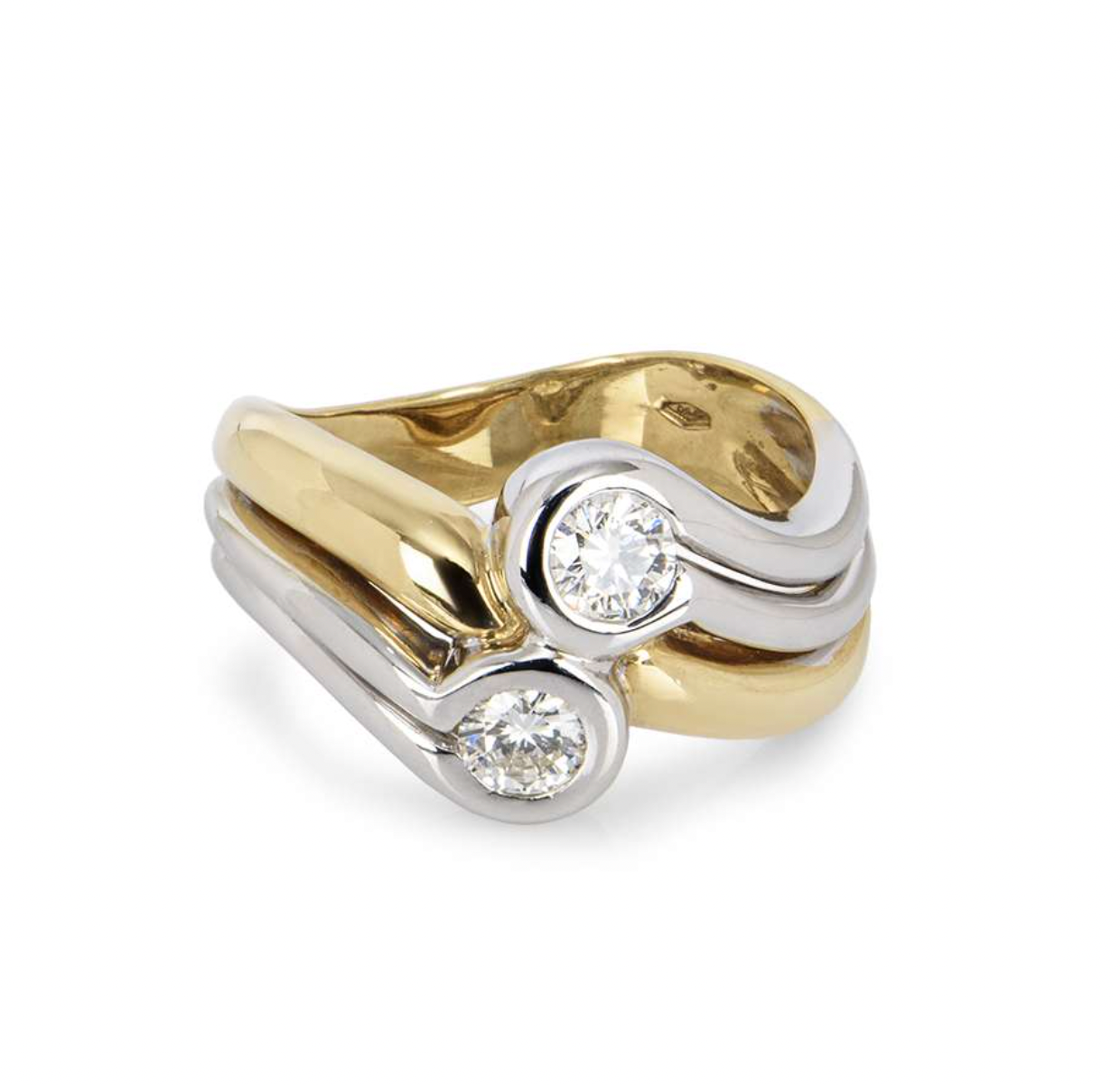 18ct yellow gold, white gold & white diamond dress ring 52EU
