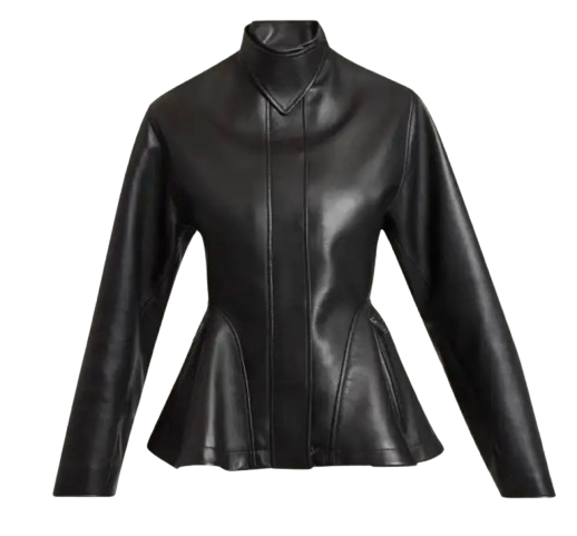 Alaia Black Leather Peplum Jacket