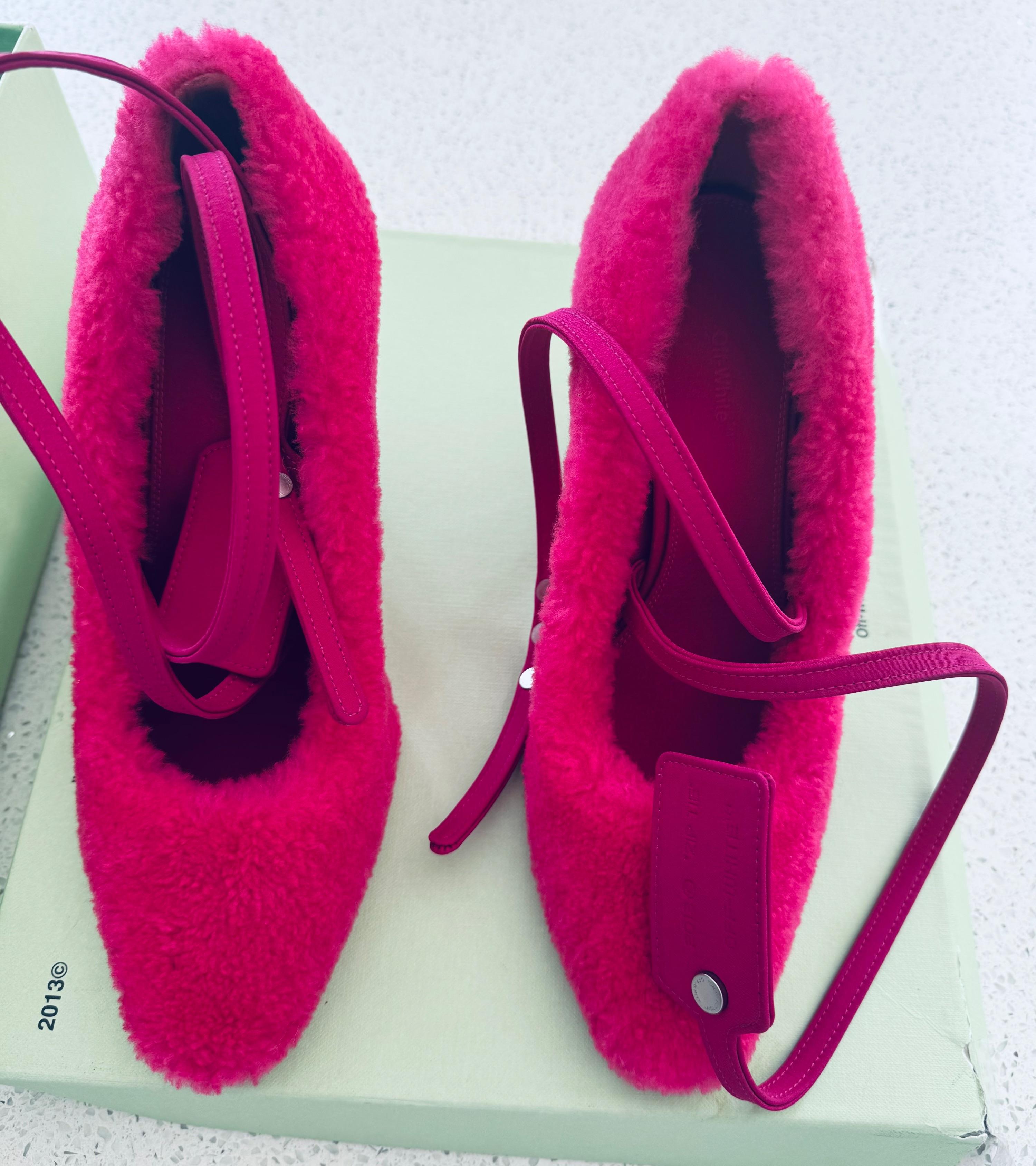 Off White Pink Shearling Pumps