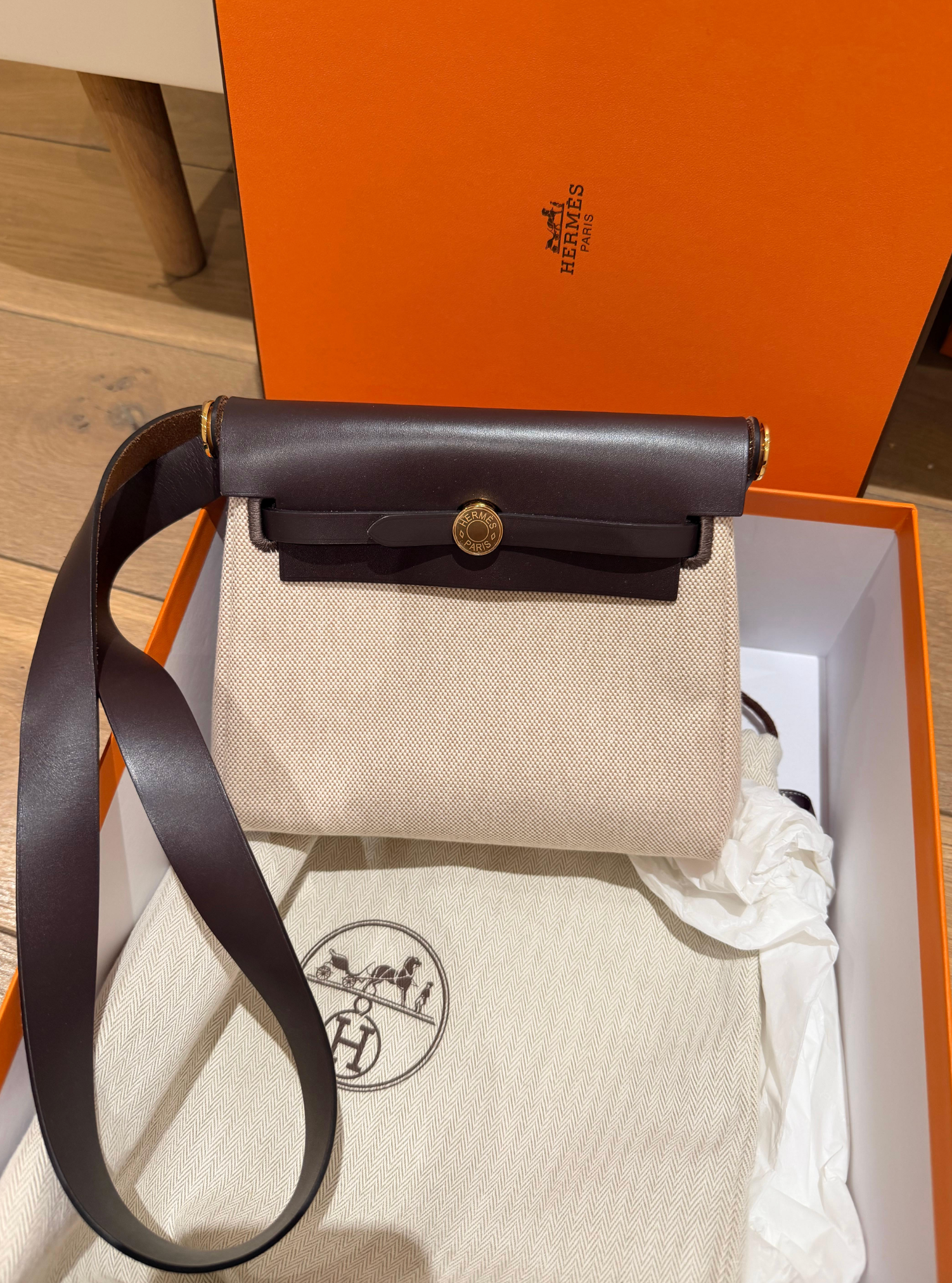 Hermes Ecru Ebene Mini Herbag