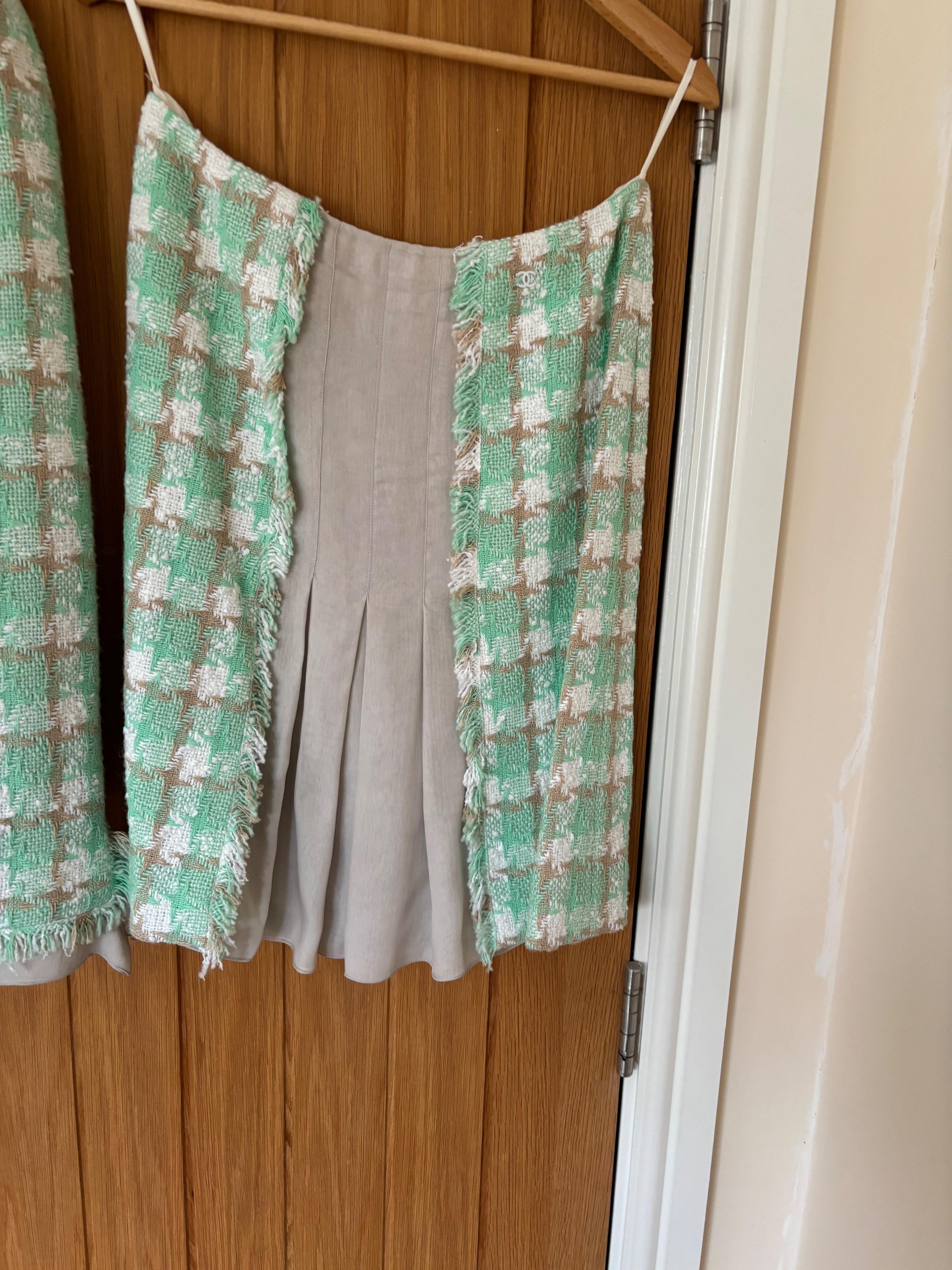 Chanel Green Check Tweed Jacket and Skirt Suit