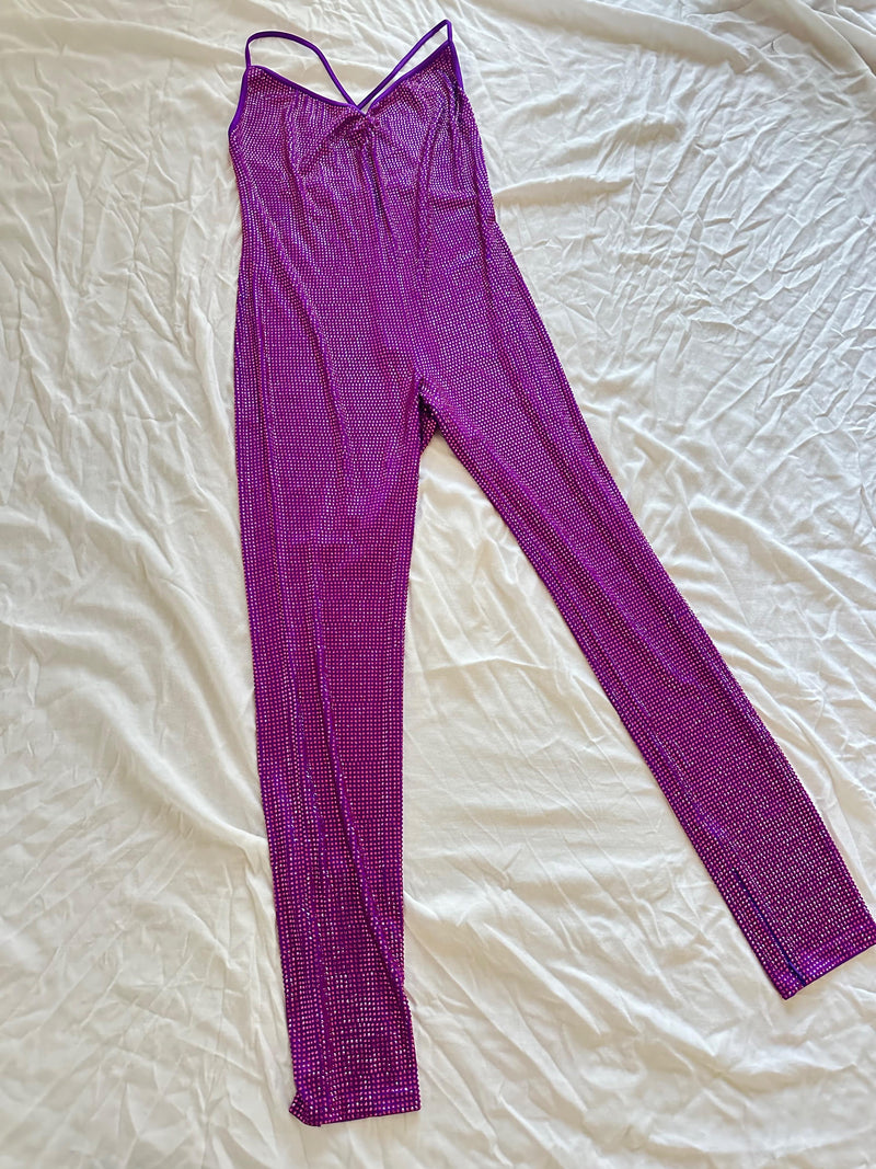 Gucci Pre Fall '19 Runway Purple Crystal Catsuit