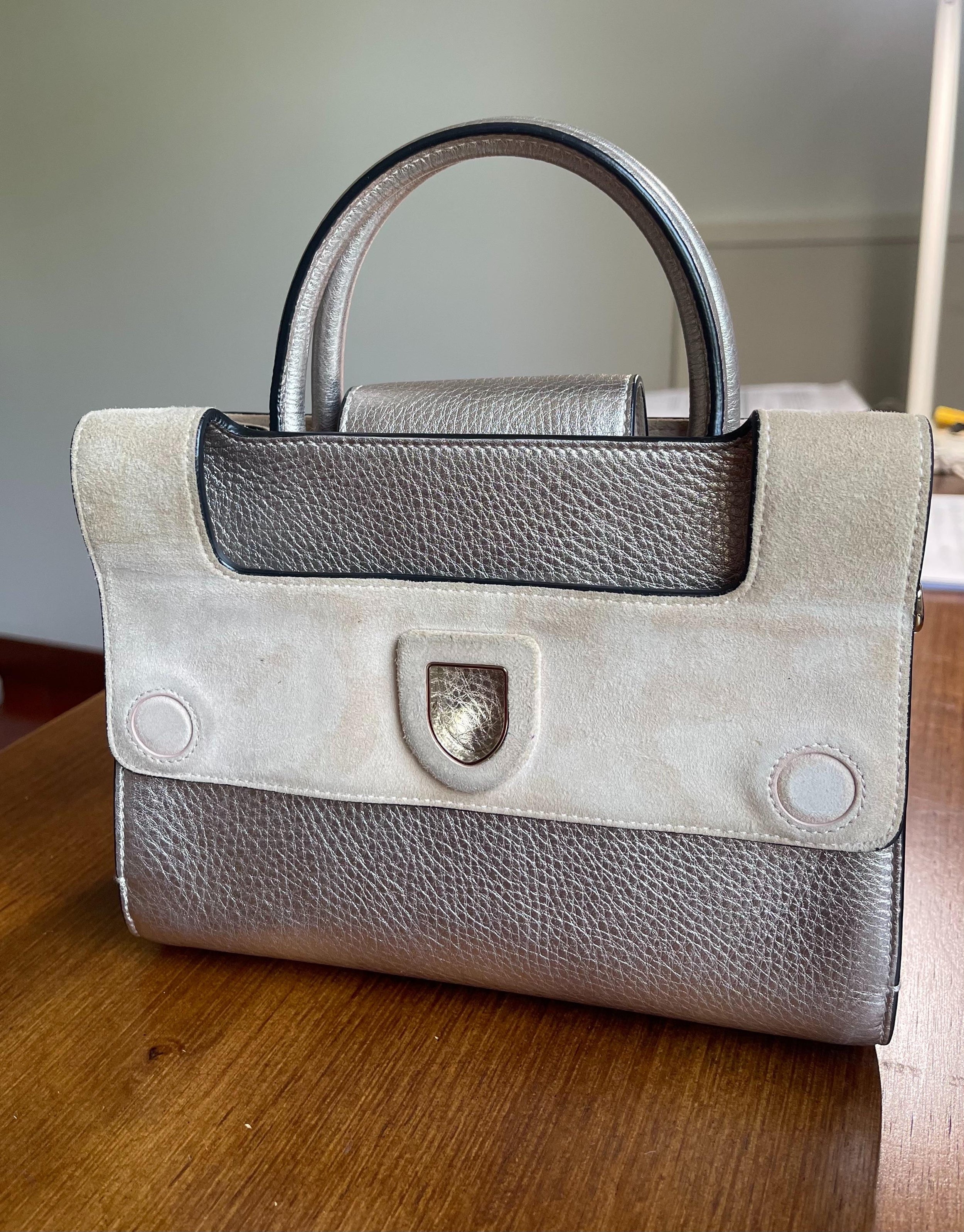 Silver Grained Leather Mini Diorama Bag