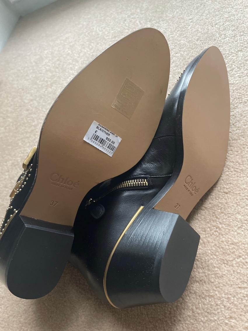 Chloe Black Leather Susanna Gold-Tone Studded Ankle Boots