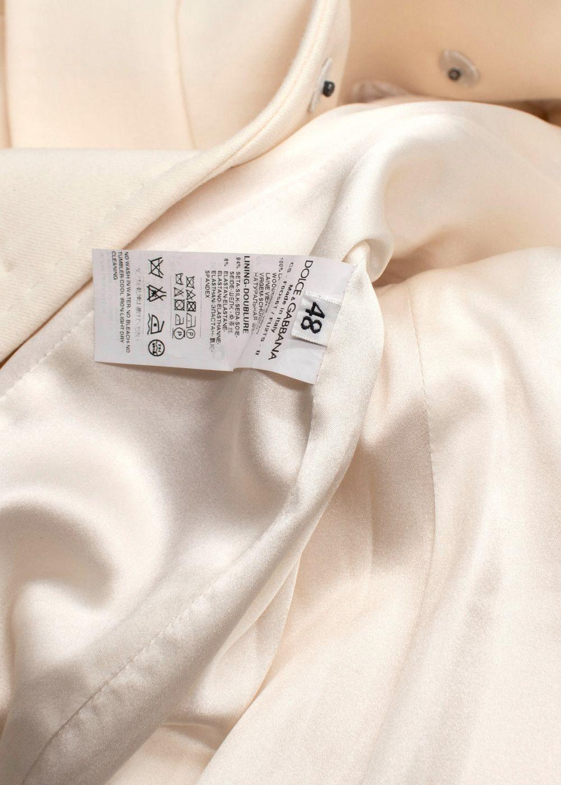Dolce & Gabbana Cream Double Breasted Longline  Wool Coat