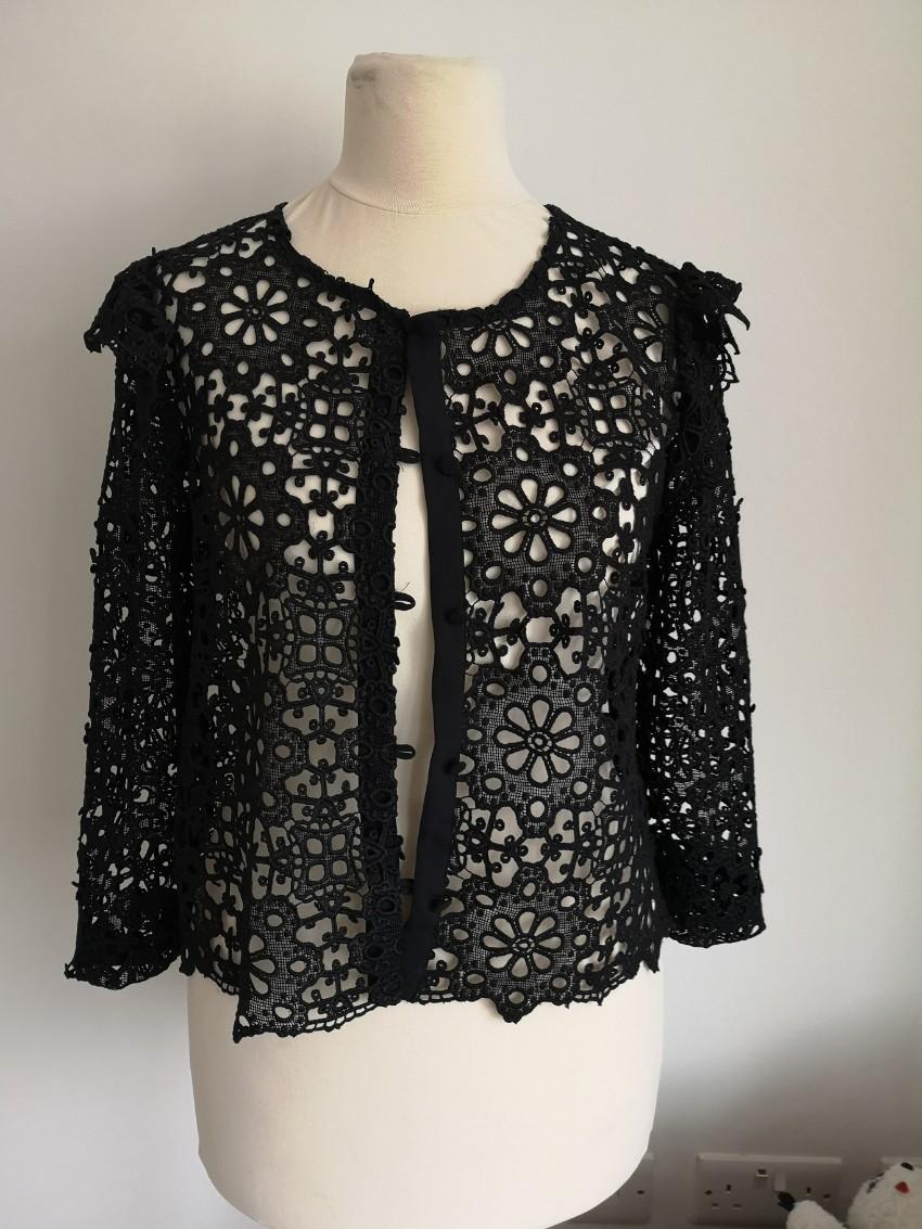 Claudie Pierlot Black Lace Ruffle Jacket