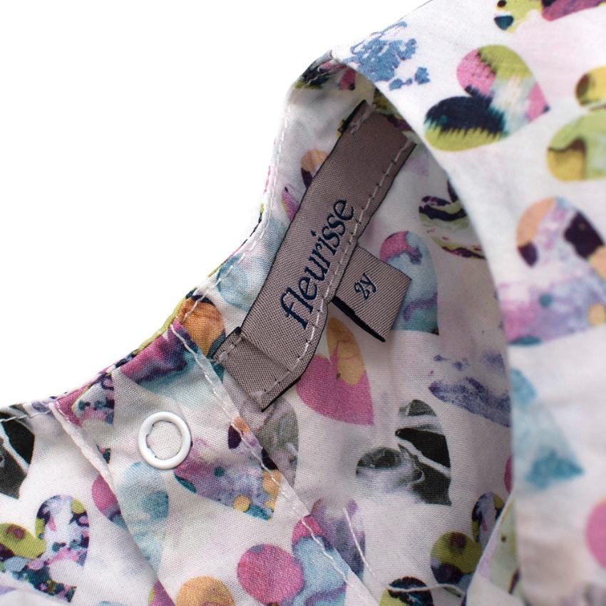 Fleurisse White Heart Print Cotton Smocking Embroidery Dress