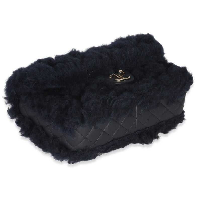 Chanel  Shearling Quilted Lambskin Medium Flap Bag in Navy