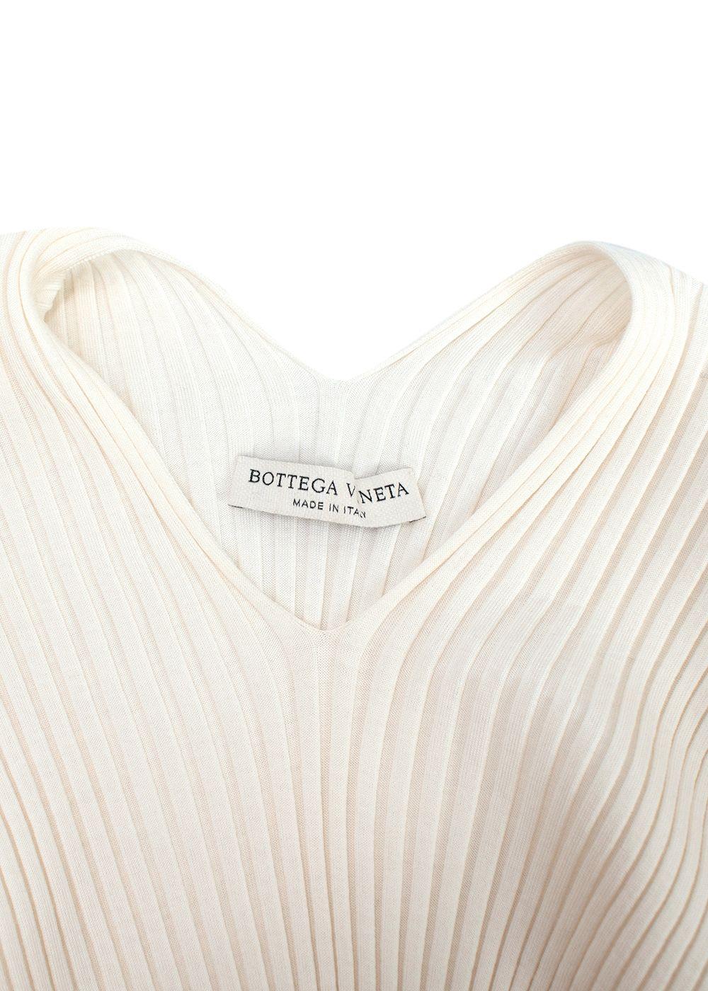 Bottega Veneta Ivory Long Sleeve Ribbed V-Neck Top