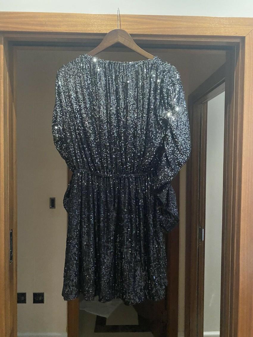 Saint Laurent Black Sequin Long Sleeve Mini Dress
