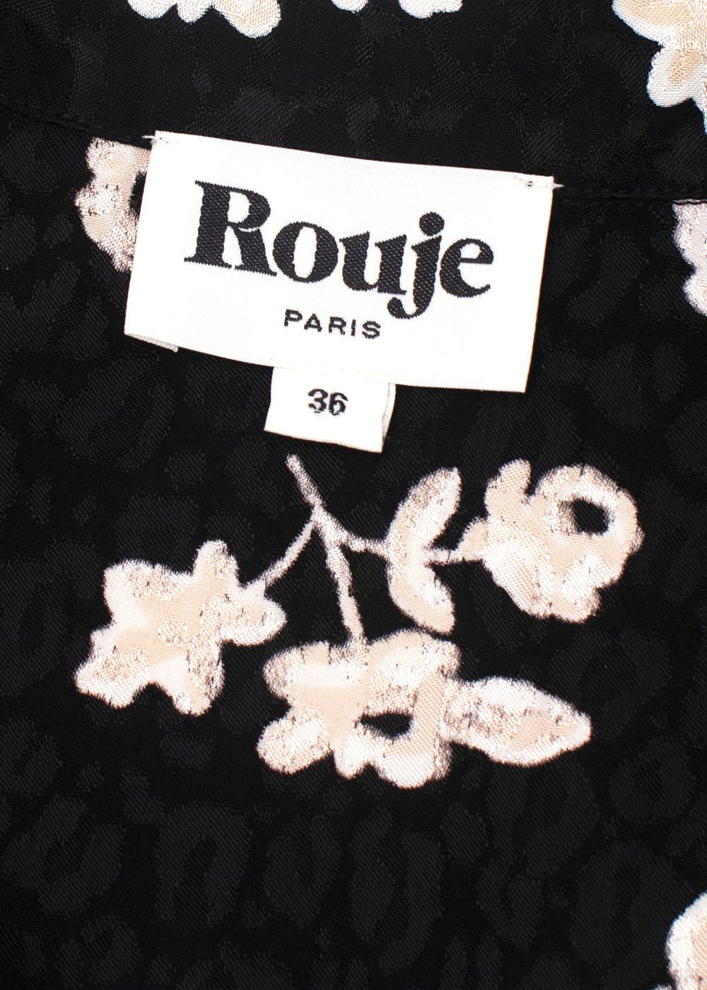 Rouje Black and Cream Floral V-Neck Dress