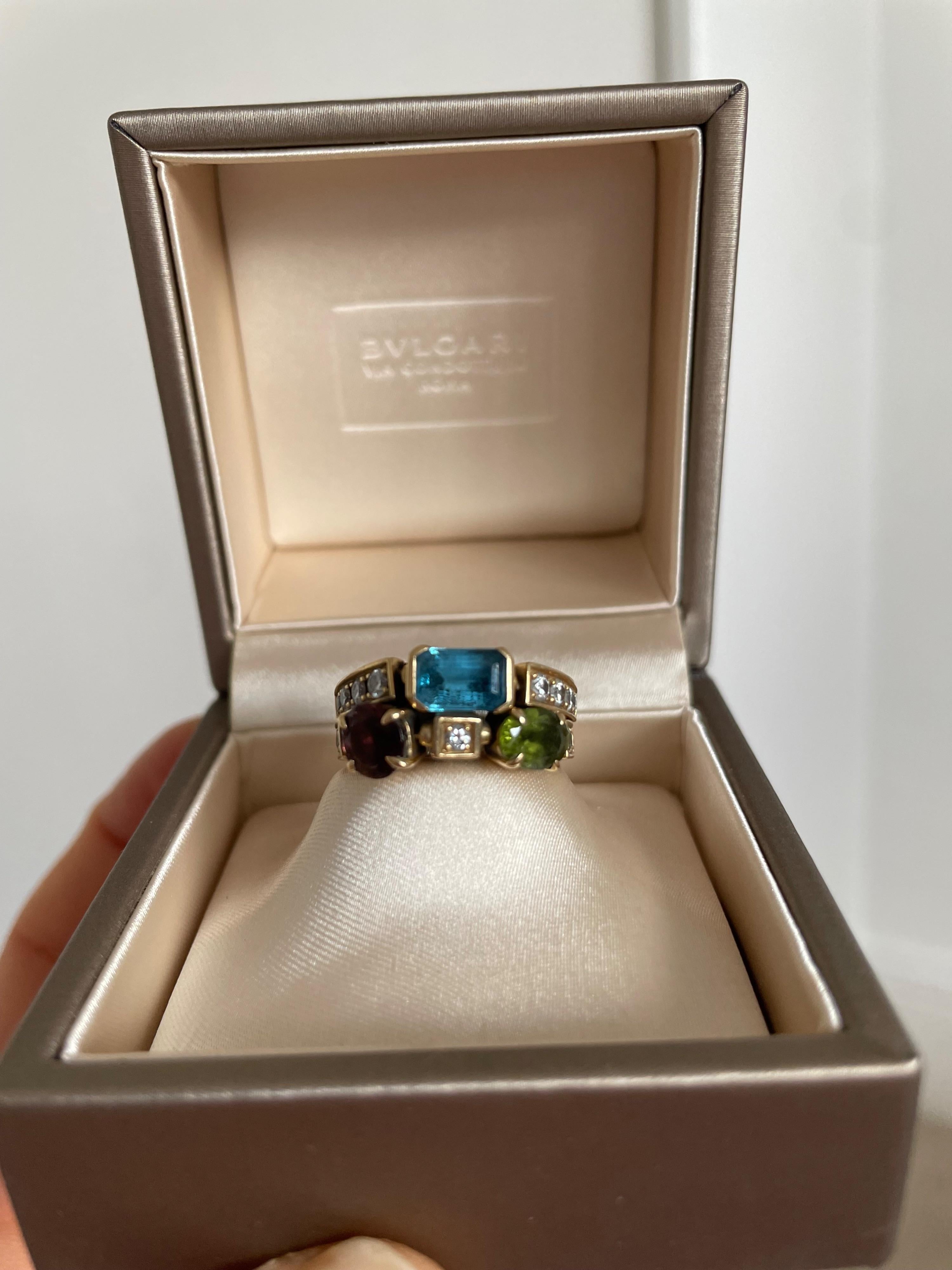 Bvlgari 18K Yellow Gold Allegra 2 Band Multi Gem Ring