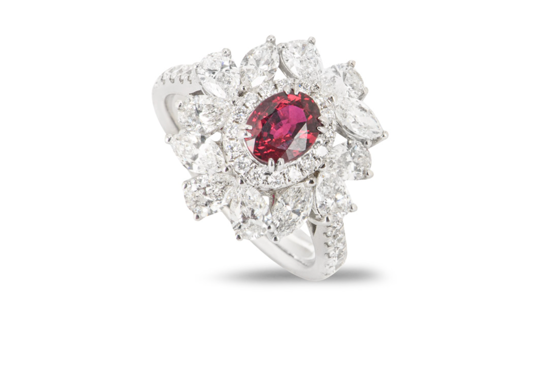 White Gold Ruby & Diamond Dress Ring - size 52
