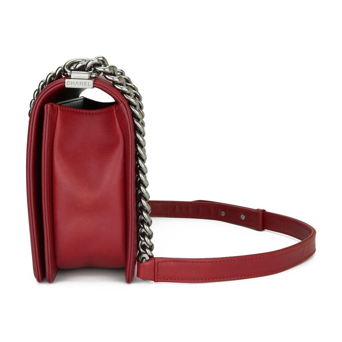 Dark Red Chain-trimmed Chevron Boy Bag