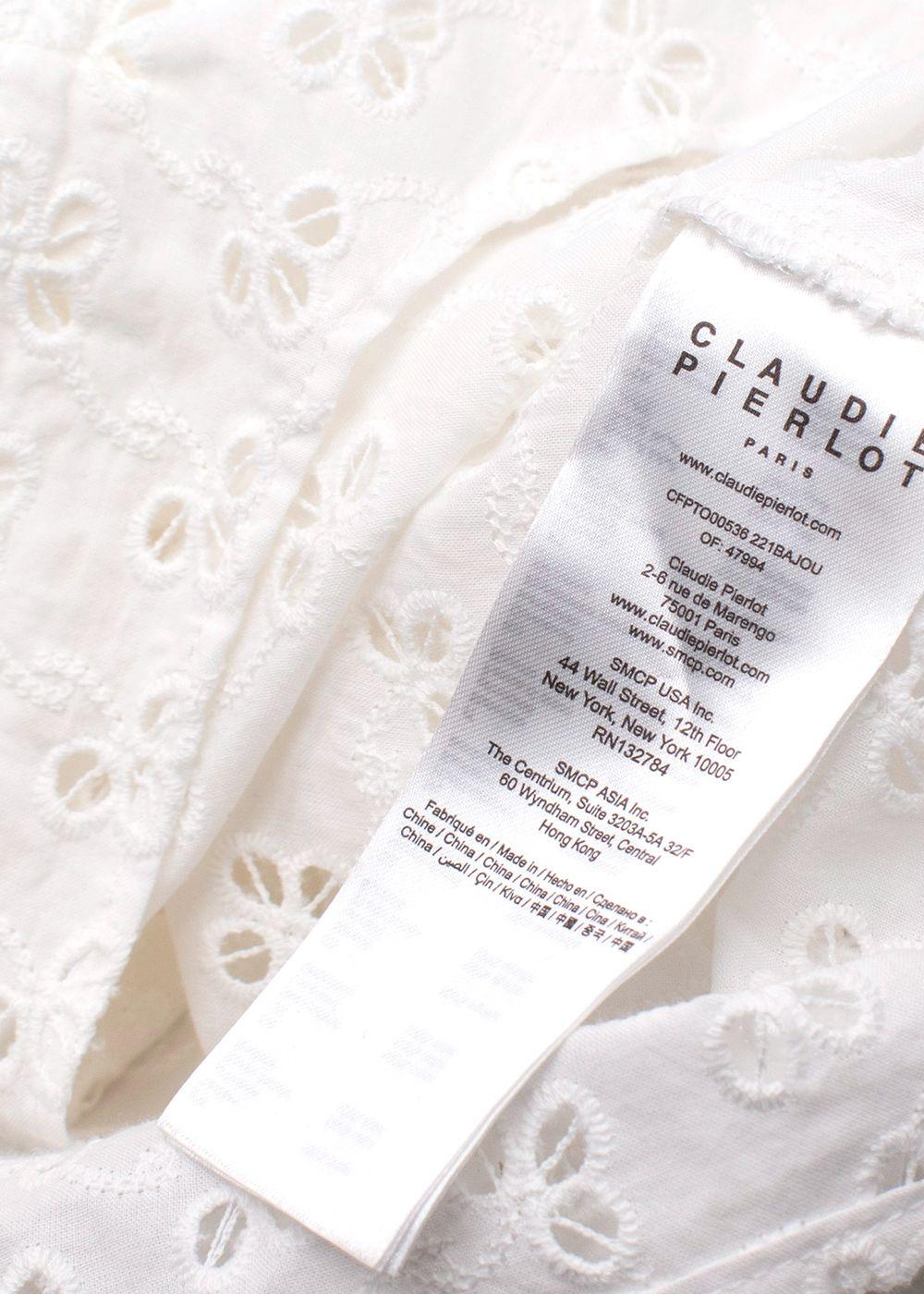 Claudie Pierlot White Bajou Embroidered Tie Front Blouse