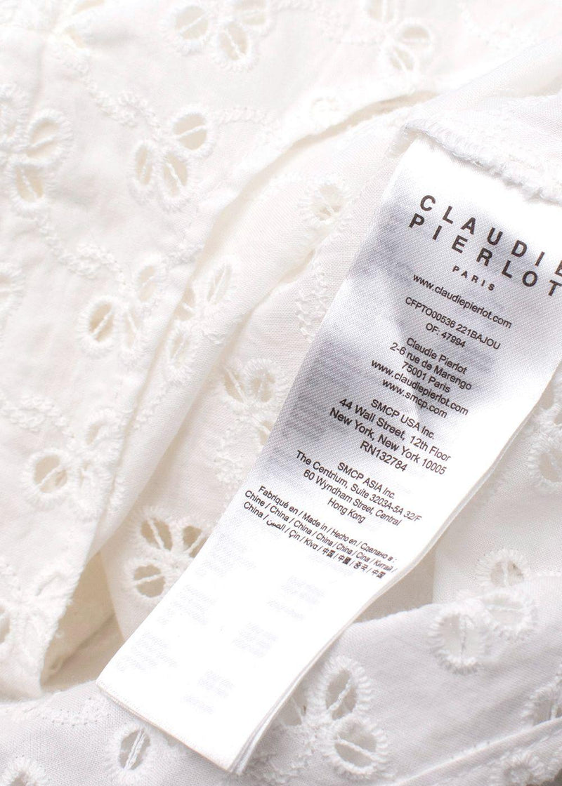 Claudie Pierlot White Bajou Embroidered Tie Front Blouse