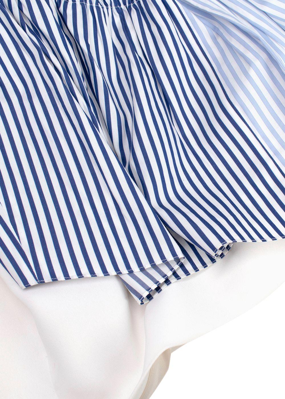 Victoria Beckham White and Blue Striped Ruched Mini Dress