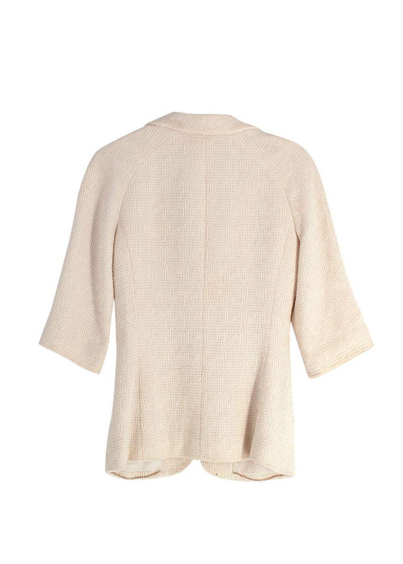 Chanel Cream 3/4 Length Sleeves Button Up Tweed Jacket