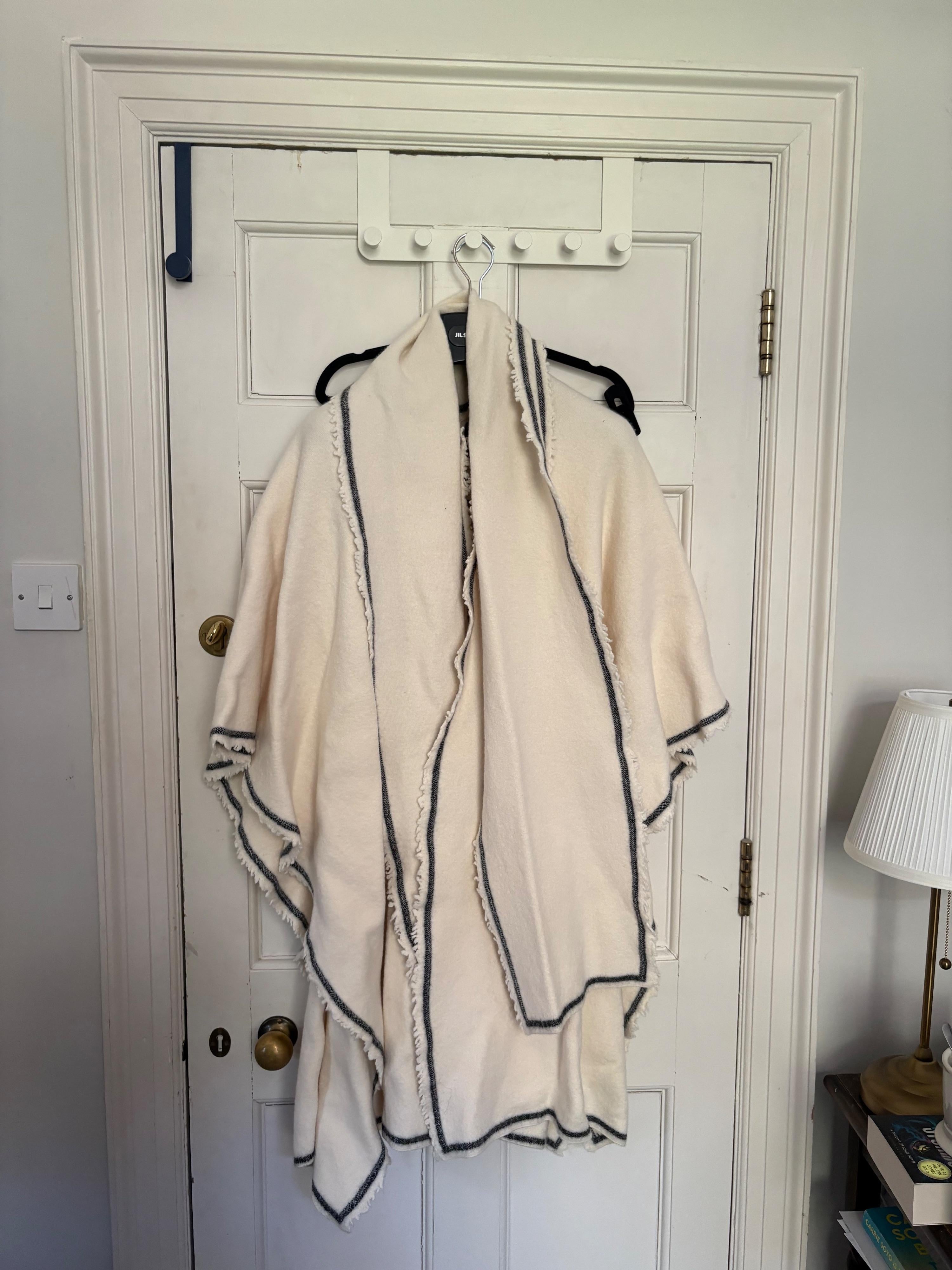 Jil Sander Cream Wool Cape with Black Trim