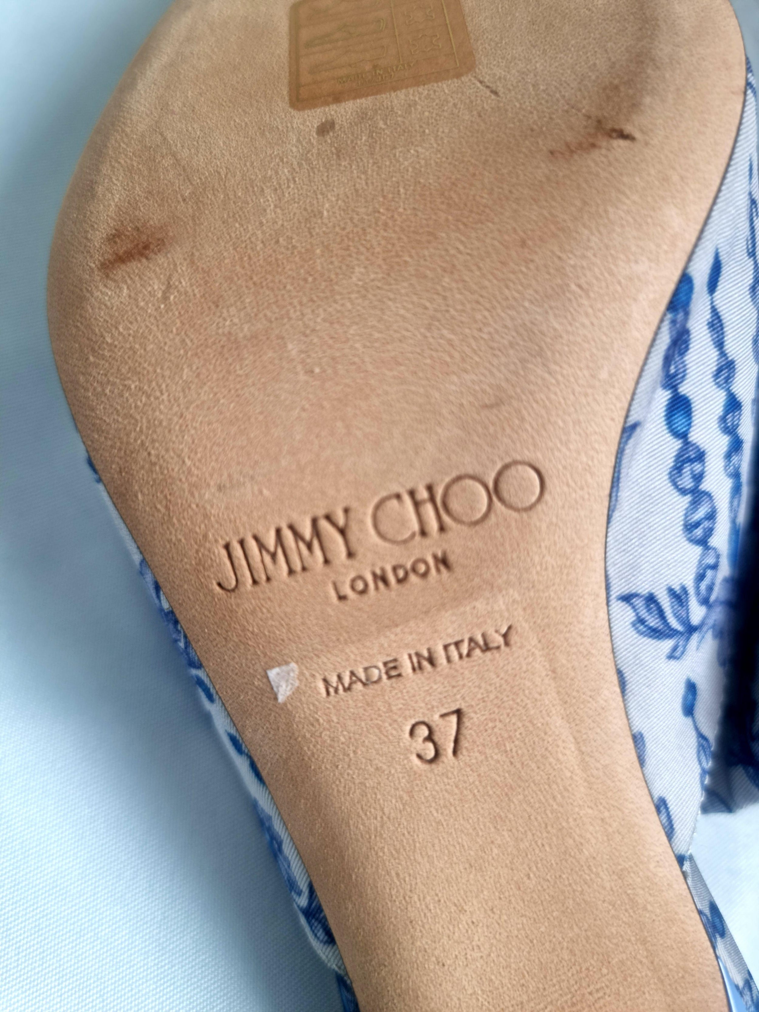 Jimmy Choo Blue And White Mules