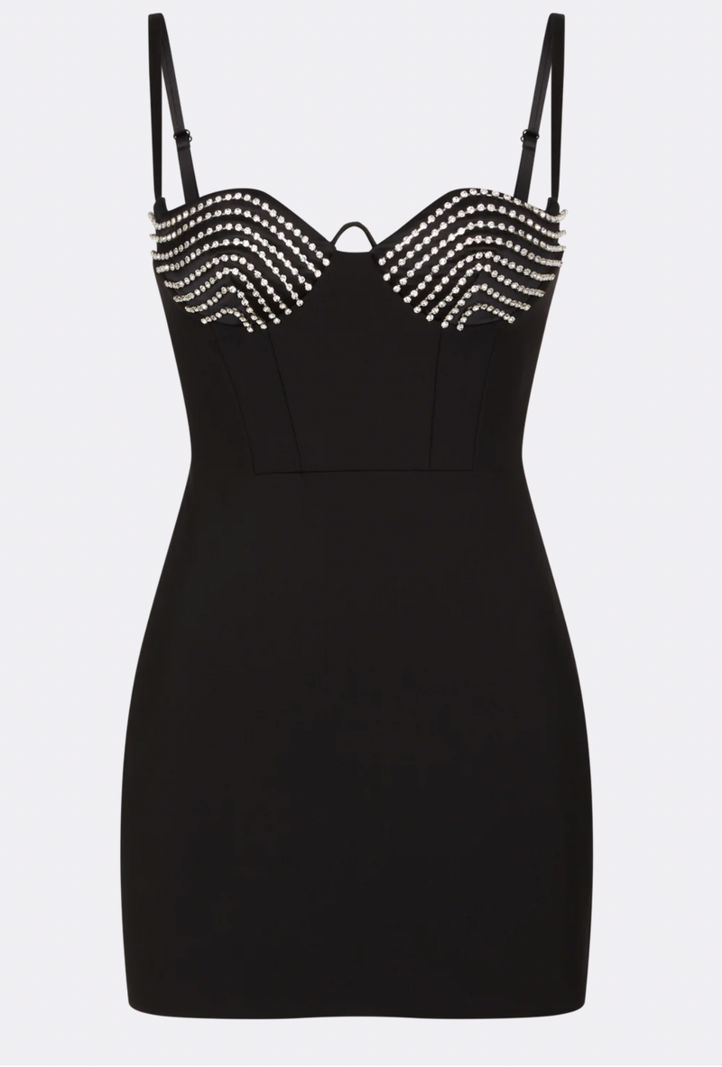 Crystal Cup Black Mini Dress