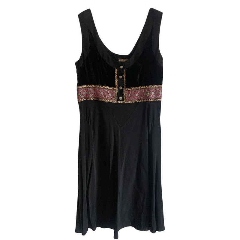 Galliano Black Satin Embroidered Dress