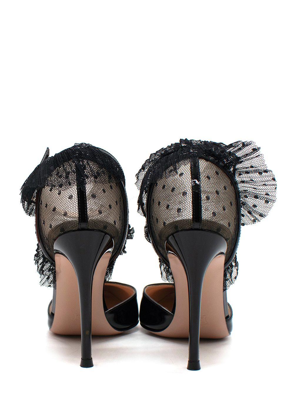 Gianvito Rossi Patent Leather Ruffle Lace Embellishment Heeled Pumps