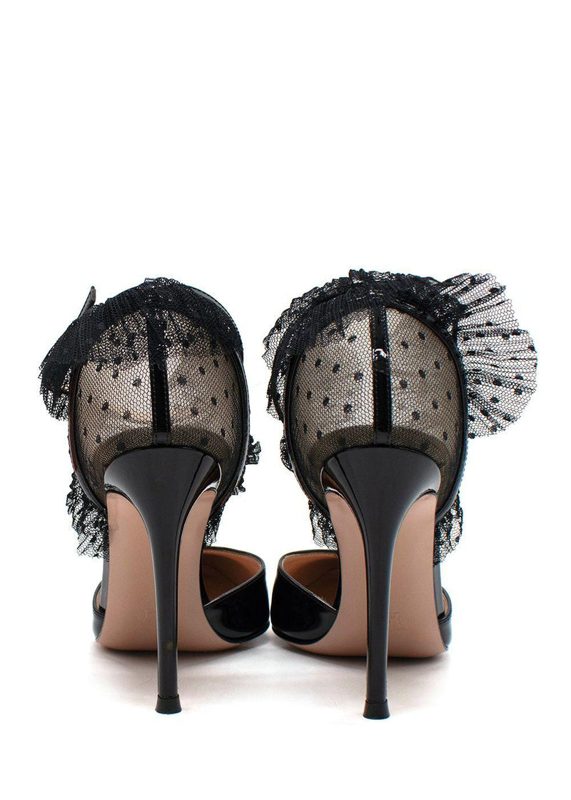 Gianvito Rossi Patent Leather Ruffle Lace Embellishment Heeled Pumps