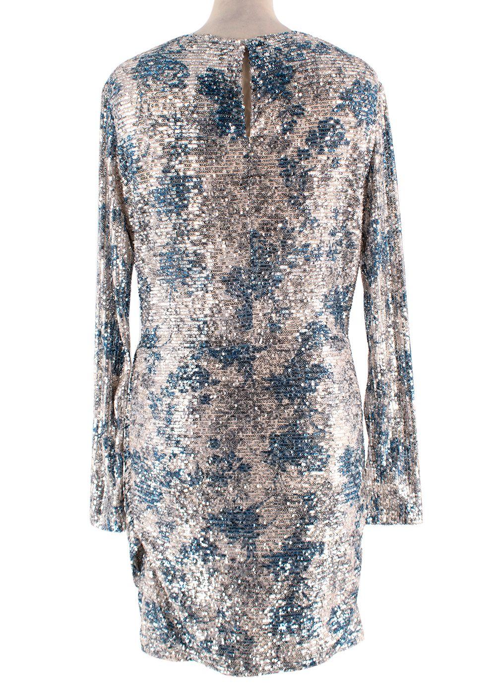 Maje Silver/ Blue Raquine Sequin-Embellished Draped Mini Dress