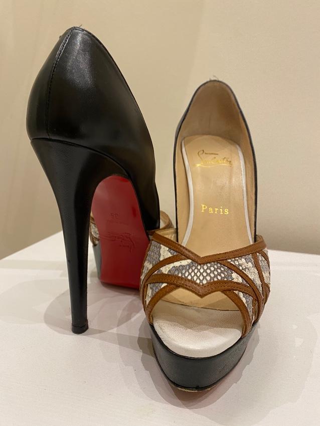 Christian Louboutin Python & Leather Platform Pumps