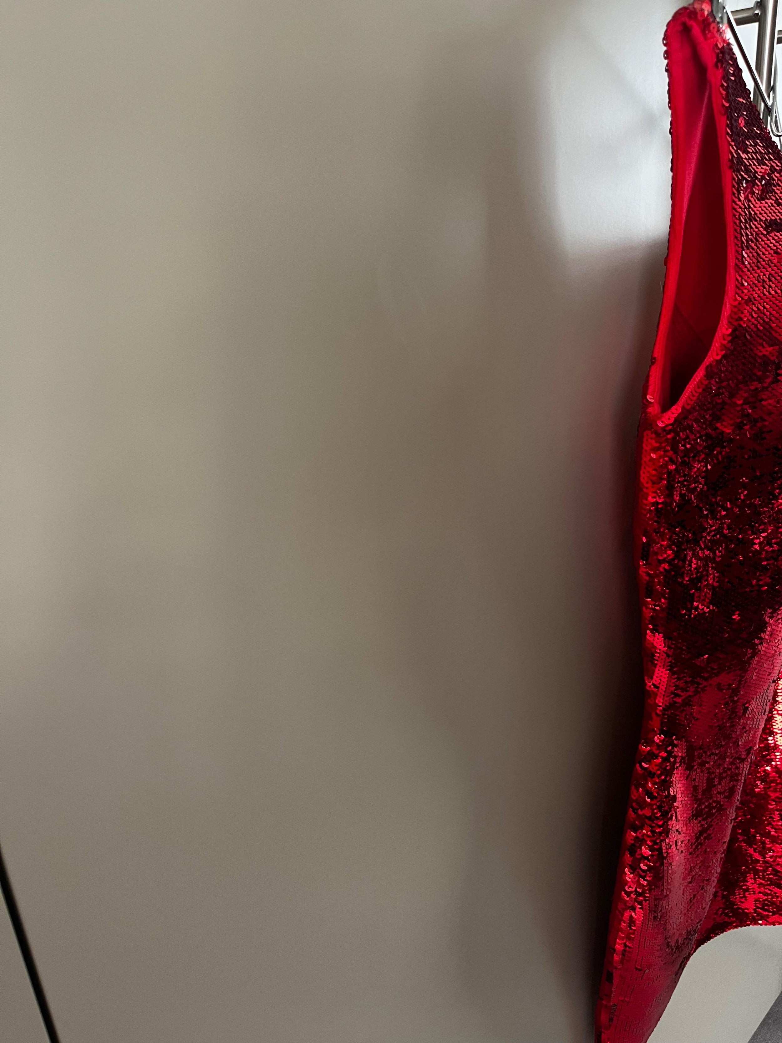 Saint Laurent Red Sequin One Shoulder Mini Dress