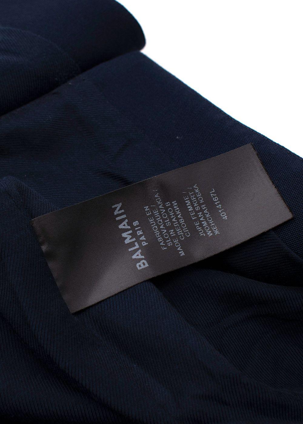 Balmain Navy Double Breasted Effect Wool Mini Skirt