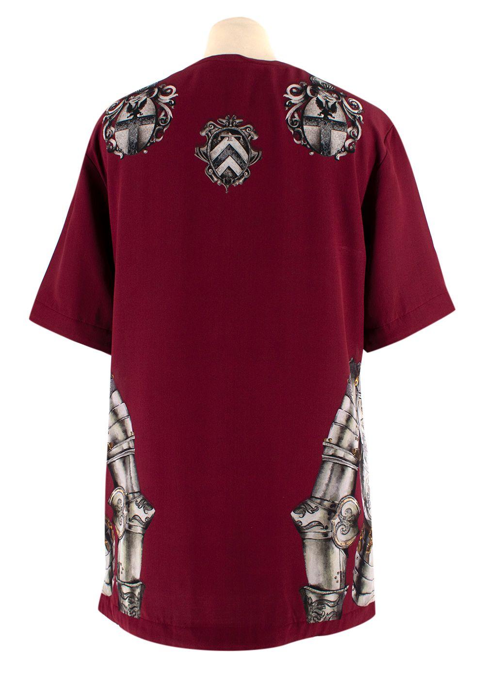 Dolce & Gabbana Burgundy Printed Lined Silk T-Shirt