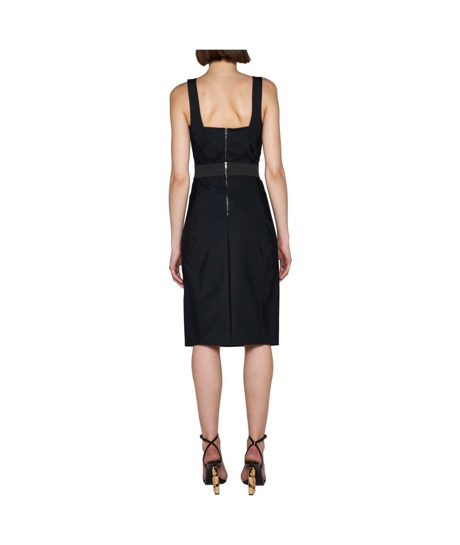 Black Powernet And Satin Midi Skirt