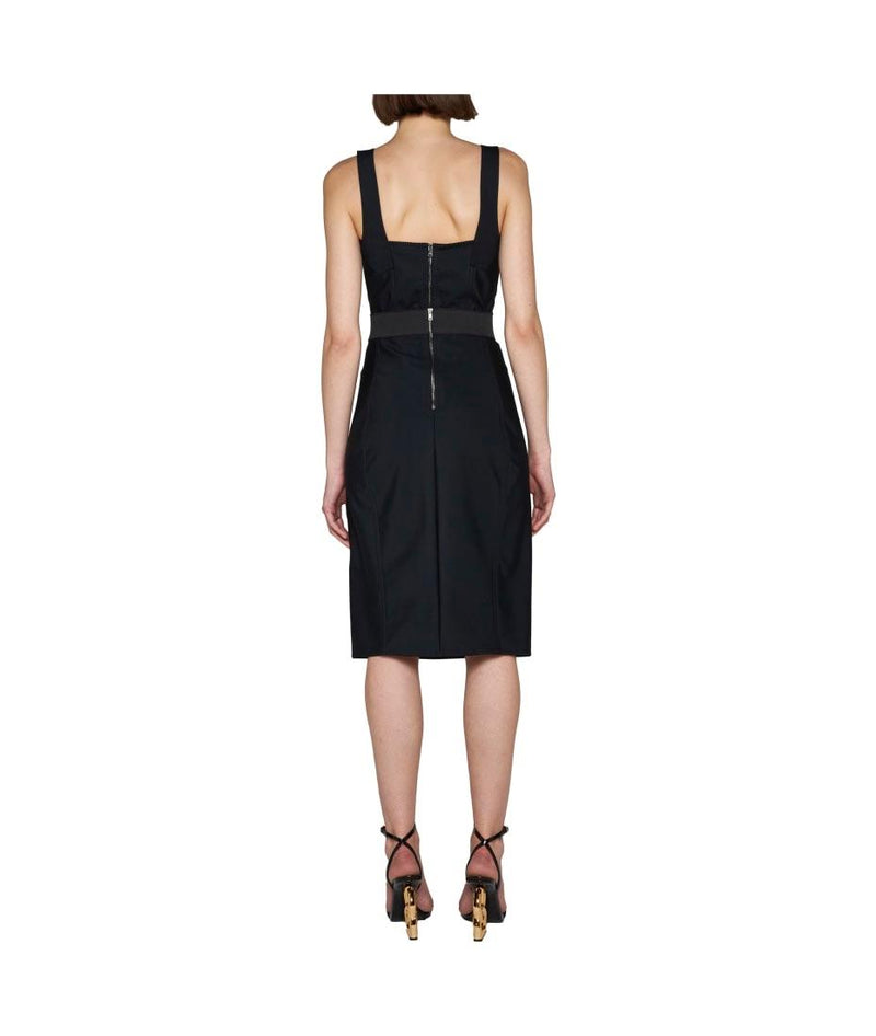 Black Powernet And Satin Midi Skirt