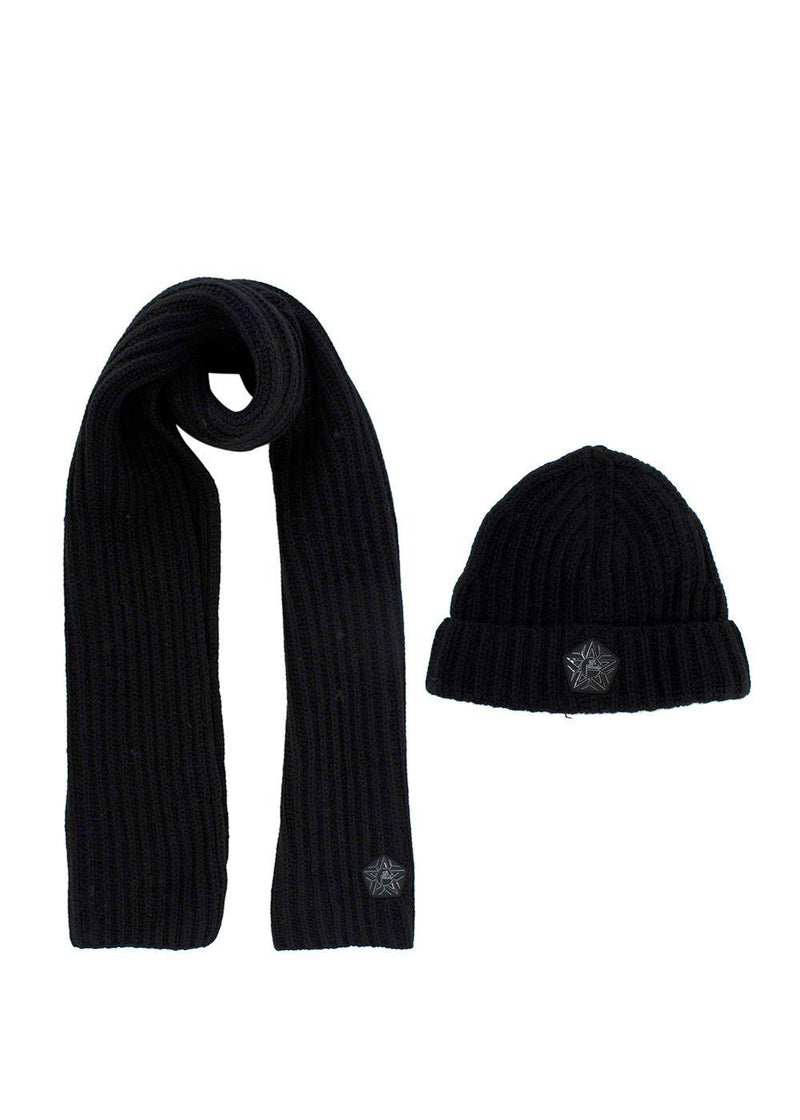Fusalp x Zenith Black Ribbed Wool Beanie and Scarf Set