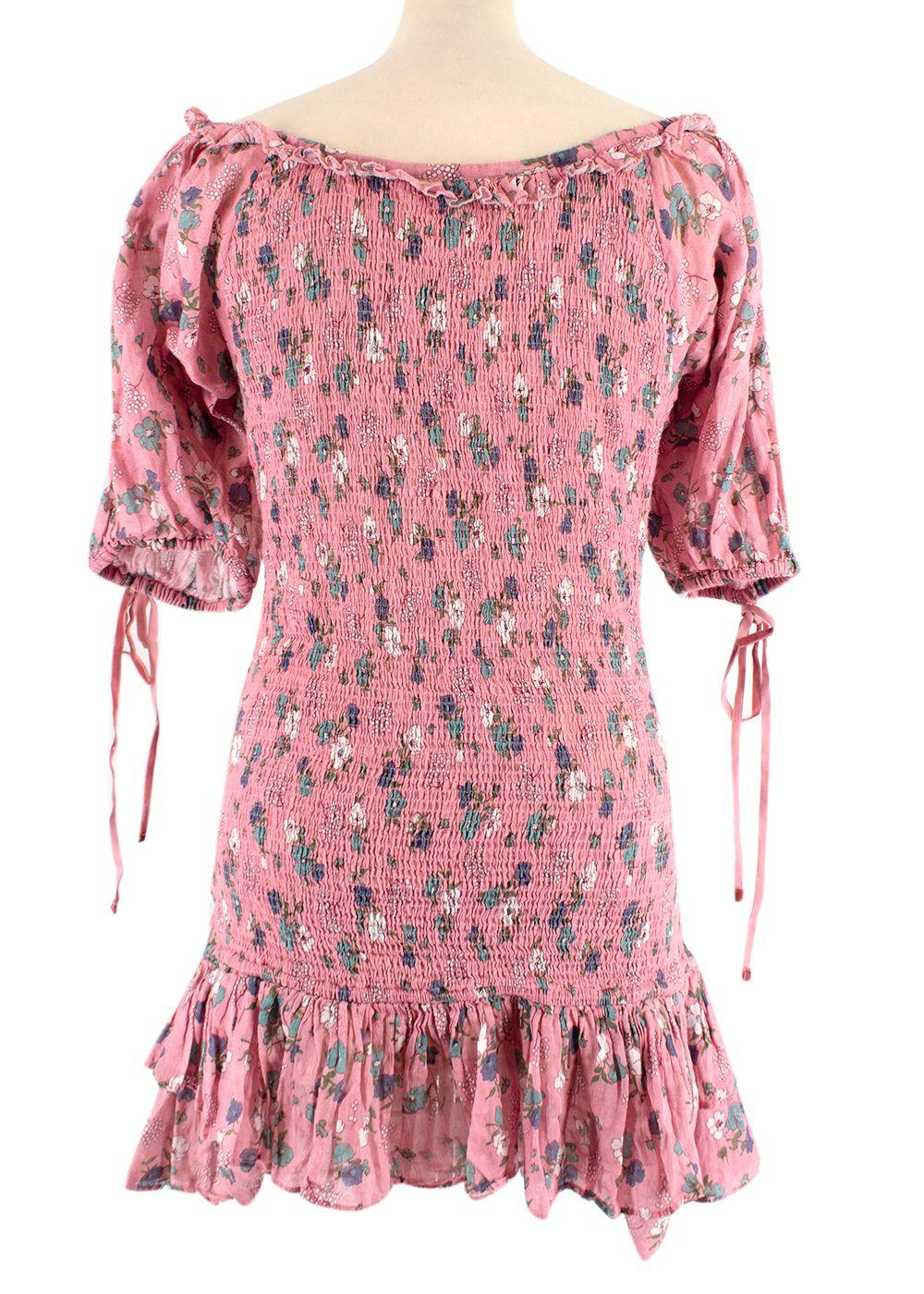 Violet Floral Printed Cotton Ruffled Mini Dress