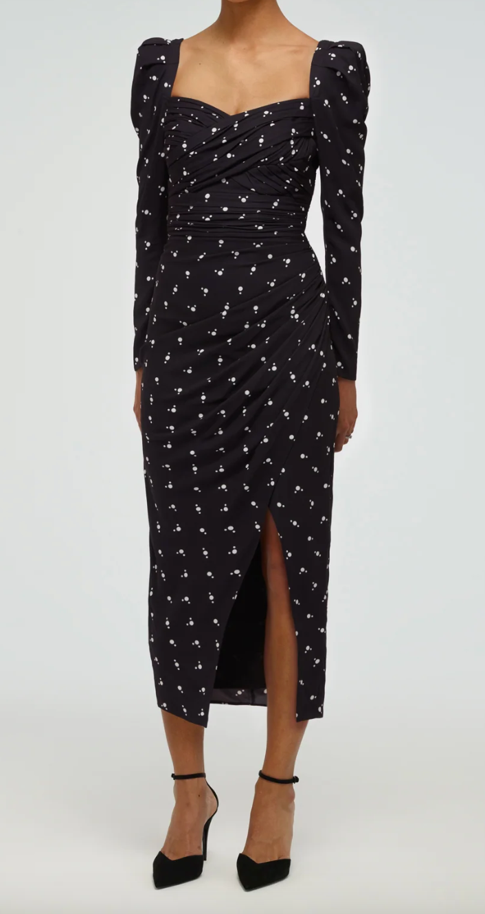 Self Portrait Black Polka Dot Midi Dress