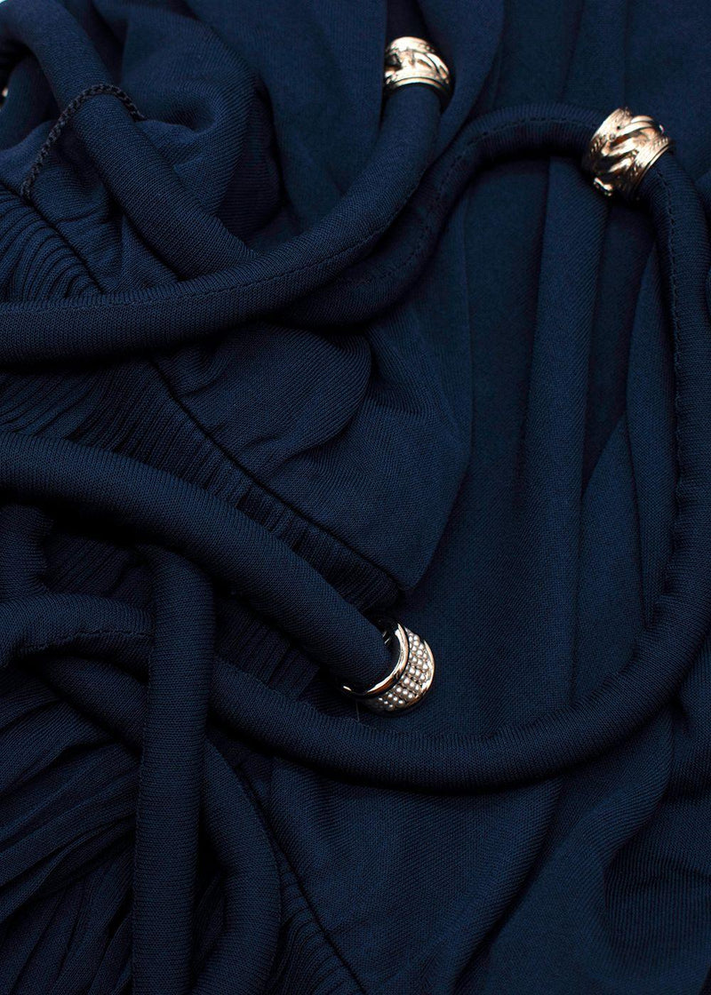 Chanel Navy Blue Plisse Belted Dress