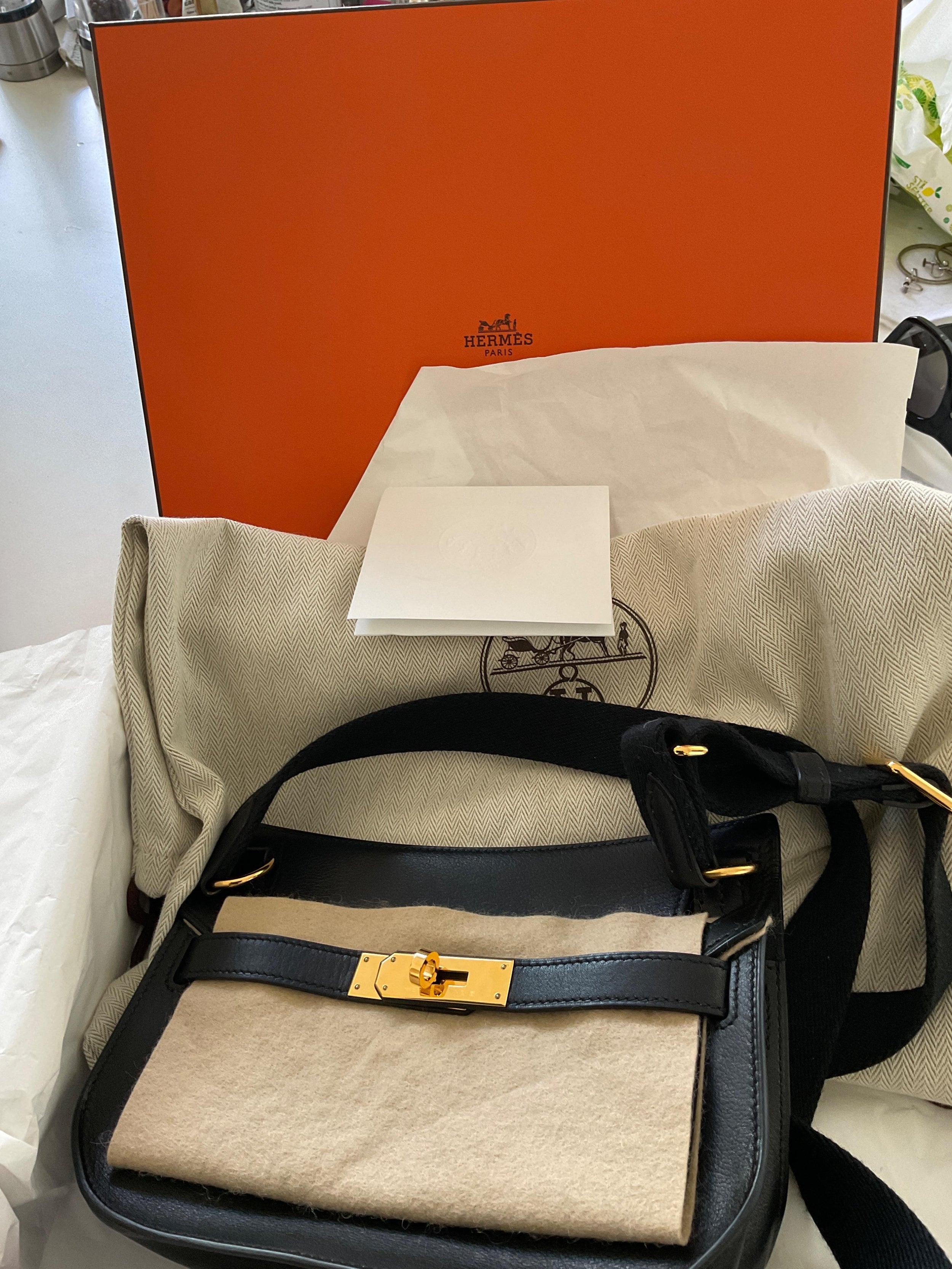 Hermes Black Evergrain  Leather Mini Jypsiere with Gold Hardware