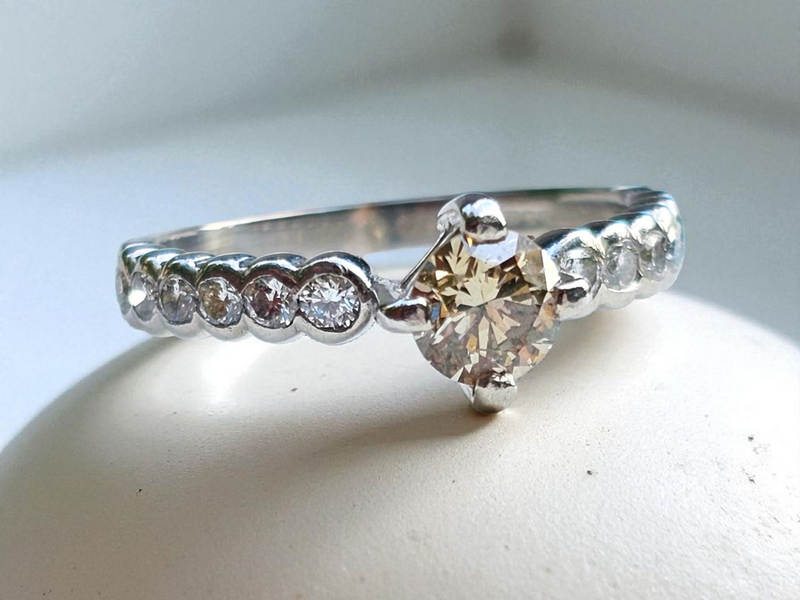 Bespoke Vintage Champagne Diamond Solitaire Ring
