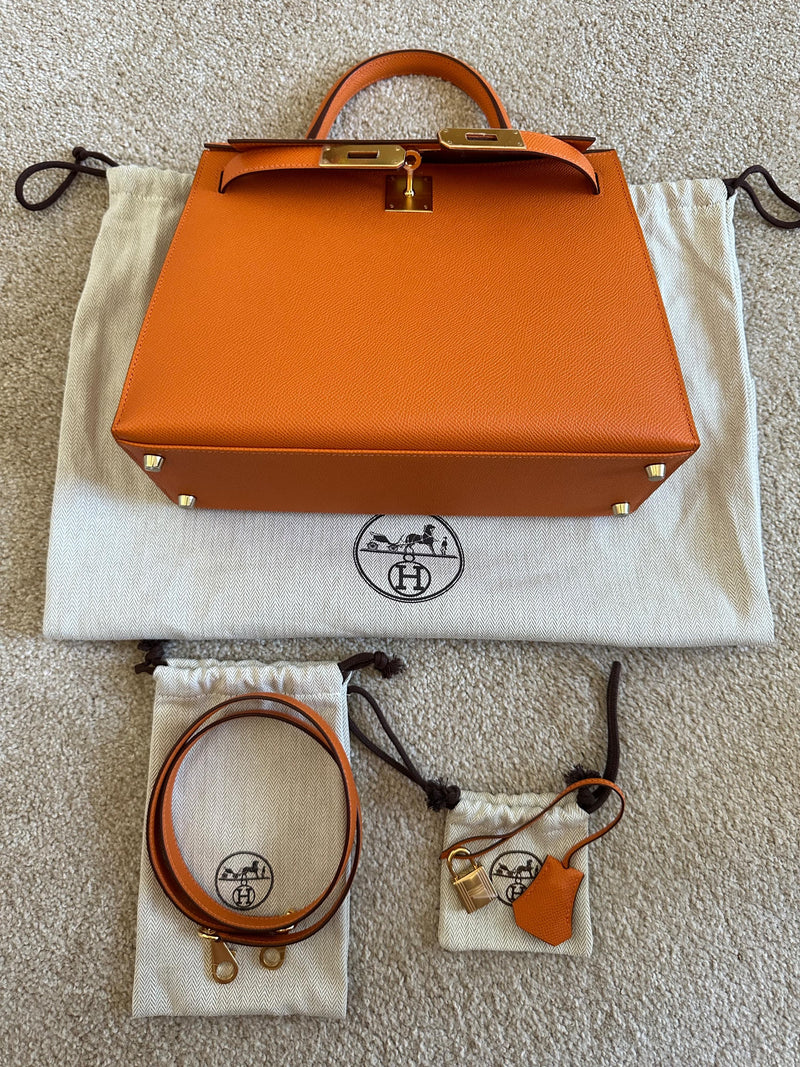 Hermes Kelly 28 Sellier in Orange Epsom Leather with Gold Hardware