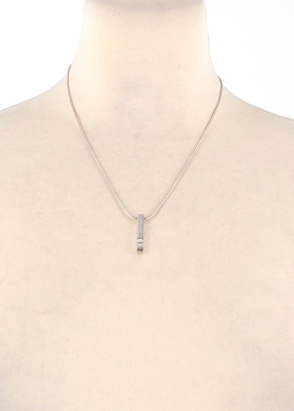 Bespoke 18ct White Gold Single Bright White Diamond Bar Pendant